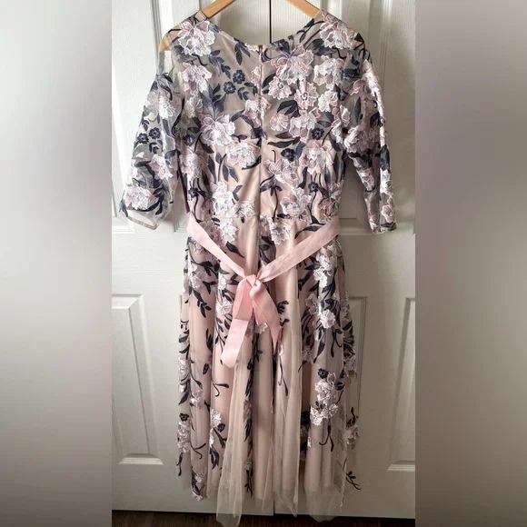 🆕BHLDN Linden Pink/Blue Floral Embroidered Tulle Illusion Neck MOB Dress SZ 12 - Picture 4 of 14